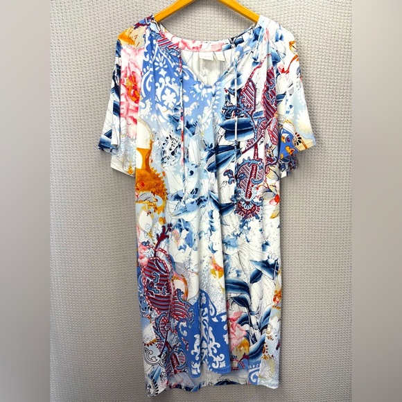 Chico's Floral Paisley Burnout Print Shift Dress Chicos Size 2 Multicolor Boho - Picture 1 of 9